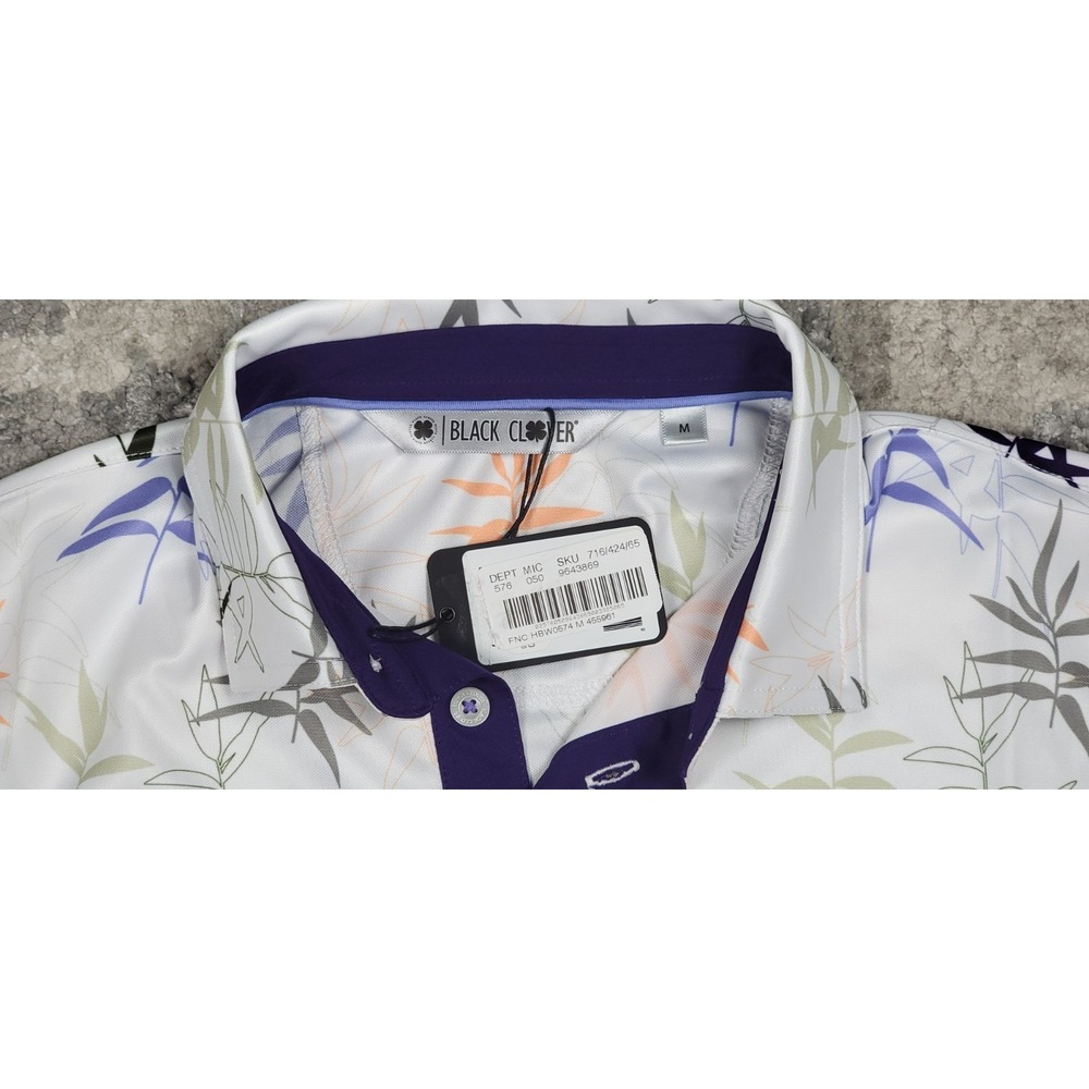 NWT Black Clover MEN'S All Over Tropical Print Golf Live Lucky Polo Shirt MED - Picture 5 of 7
